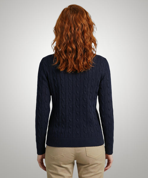 Trui Kabelpatroon Katoen-Kasjmier Ronde Hals | Navy