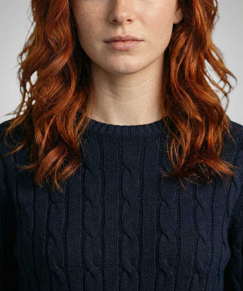 Trui Kabelpatroon Katoen-Kasjmier Ronde Hals | Navy