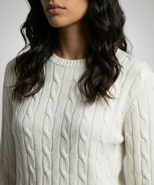 Trui Kabelpatroon Katoen-Kasjmier Ronde Hals | Off White