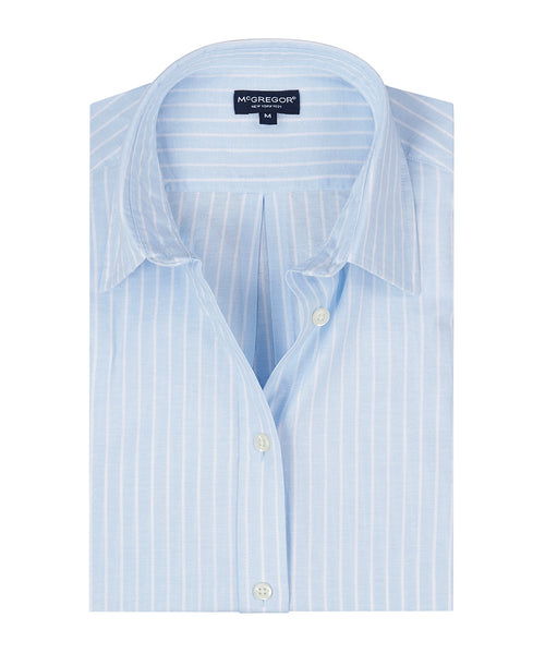 Cotton Linen Stripe Blouse | Light Blue