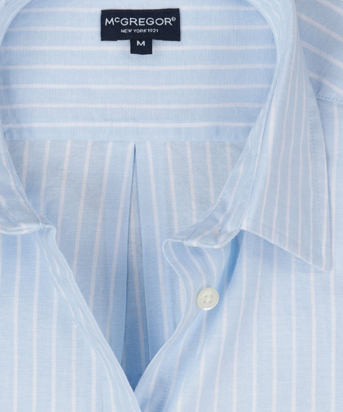 Cotton Linen Stripe Blouse | Light Blue