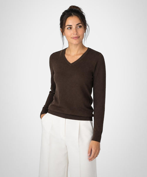 Trui Katoen-Kasjmier V-Hals | Chocolate Brown