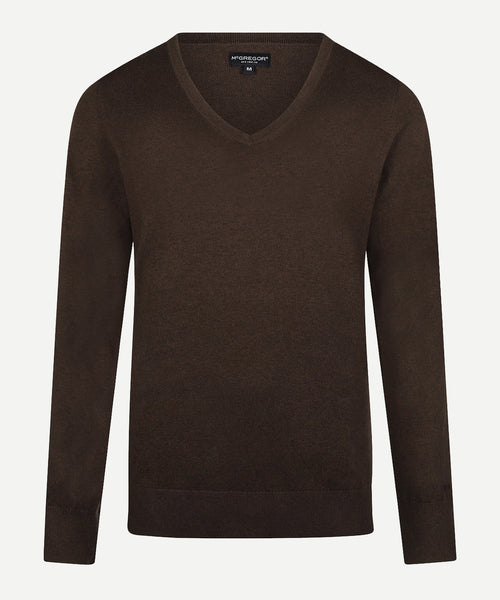 Trui Katoen-Kasjmier V-Hals | Chocolate Brown