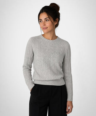 Cable Trui Wol Ronde Hals | Medium Grey Melange