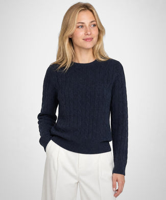 Cable Trui Wol Ronde Hals | Navy