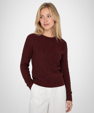 Cable Trui Wol Ronde Hals | Burgundy
