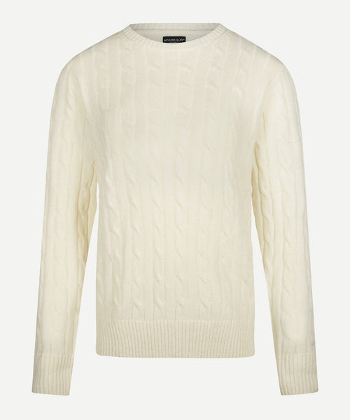 Cable Knit Wool Crew Neck Sweater | Off White