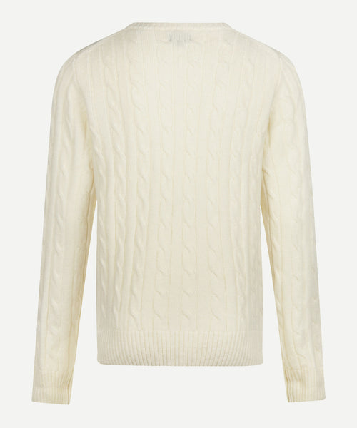 Cable Knit Wool Crew Neck Sweater | Off White