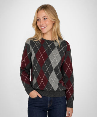 Argyle Trui Wol Ronde Hals | Dark Grey Melange