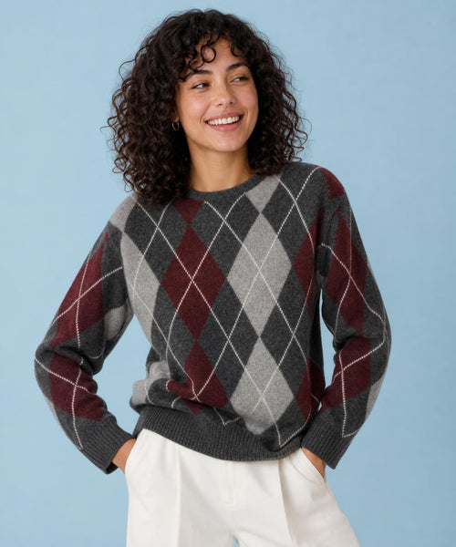 Argyle Wool Crew Neck Sweater | Dark Grey Melange