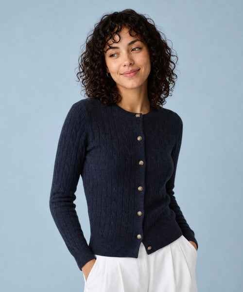 Button Cable Vest Wool | Navy
