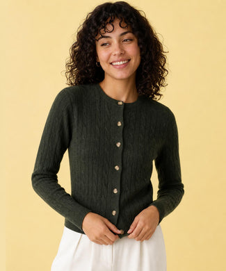 Button Cable Vest Wol | Dark Olive